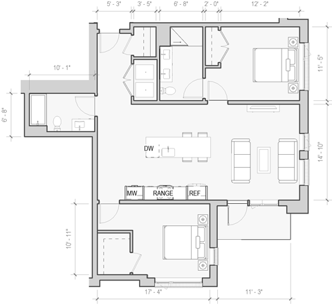 Floor plan for 2 beds, 2 baths, 1230 sqft